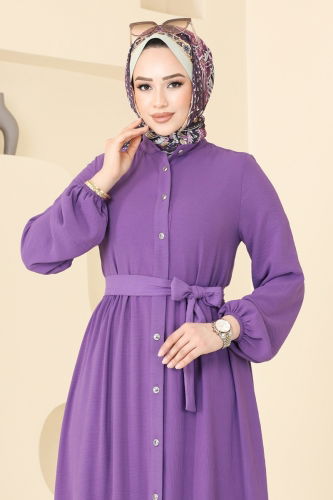 moda selvim الفستان ليلكي غامق 5002MDA386 - Thumbnail