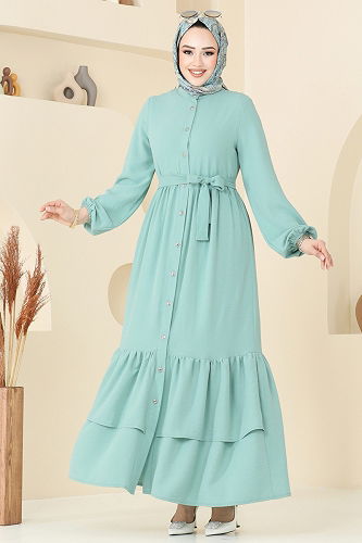 moda selvim الفستان أخضر باهت 5002MDA386 - Thumbnail
