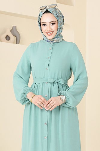 moda selvim الفستان أخضر باهت 5002MDA386 - Thumbnail