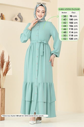 moda selvim الفستان أخضر باهت 5002MDA386 - Thumbnail