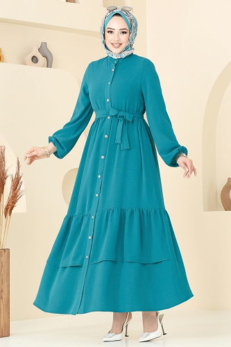 moda selvim Dress 5002MDA386 Light Petroleum - Thumbnail