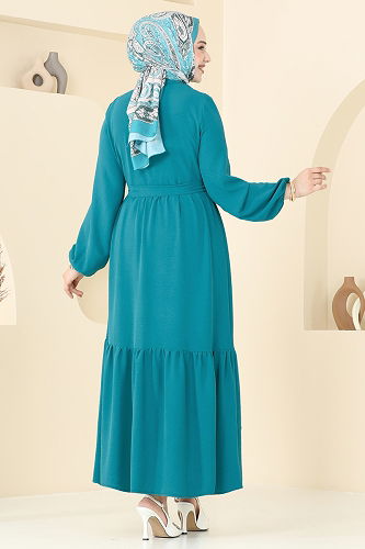 moda selvim الفستان بترولي فاتح 5002MDA386 - Thumbnail