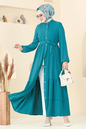 moda selvim الفستان بترولي فاتح 5002MDA386 - Thumbnail