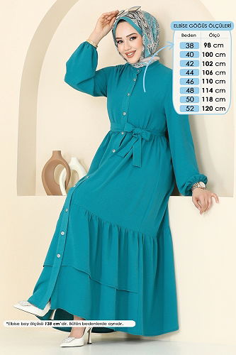 moda selvim الفستان بترولي فاتح 5002MDA386 - Thumbnail