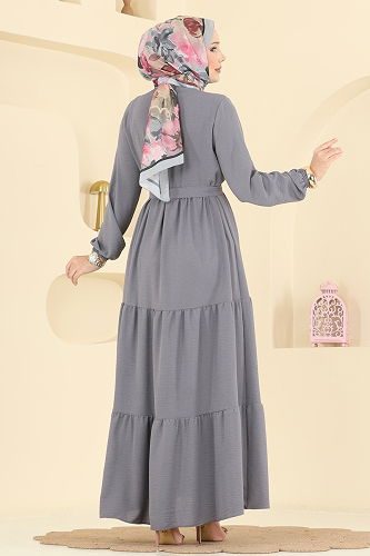 moda selvim الفستان رمادي غامق 5003BM387 - Thumbnail