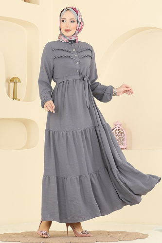 moda selvim الفستان رمادي غامق 5003BM387 - Thumbnail