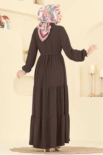 moda selvim الفستان بني غامق 5003BM387 - Thumbnail