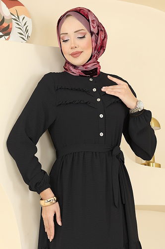 moda selvim الفستان أسود 5003BM387 - Thumbnail