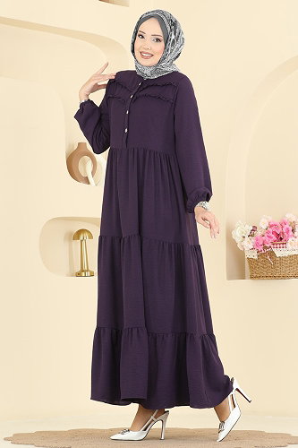 moda selvim Dress 5003BM387 Damson - Thumbnail