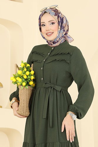 moda selvim Dress 5003BM387 Dark Khaki - Thumbnail