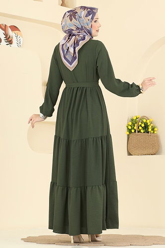 moda selvim Dress 5003BM387 Dark Khaki - Thumbnail