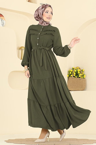 moda selvim Dress 5003BM387 Dark Khaki - Thumbnail