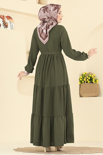 moda selvim Dress 5003BM387 Dark Khaki - Thumbnail