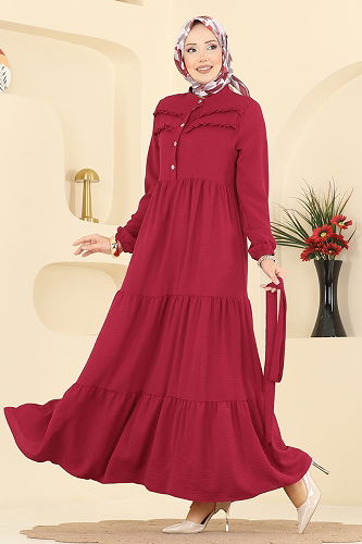 moda selvim Dress 5003BM387 Dark Red - Thumbnail