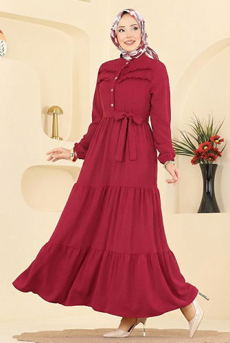 moda selvim Dress 5003BM387 Dark Red - Thumbnail