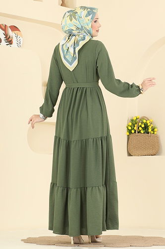 moda selvim الفستان اخضر عفني 5003BM387 - Thumbnail