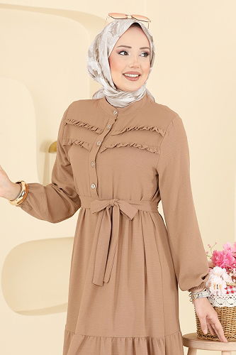 moda selvim Dress 5003BM387 Latte - Thumbnail