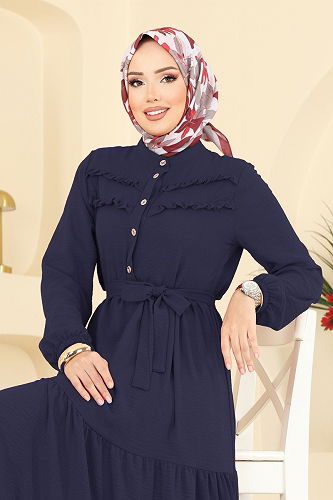 moda selvim الفستان كحلي 5003BM387 - Thumbnail