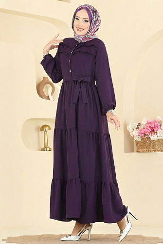 moda selvim Dress 5003BM387 Purple - Thumbnail