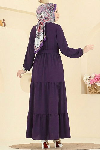 moda selvim Dress 5003BM387 Purple - Thumbnail