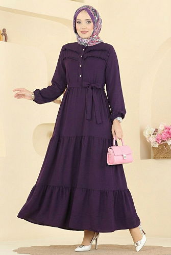 moda selvim Dress 5003BM387 Purple - Thumbnail