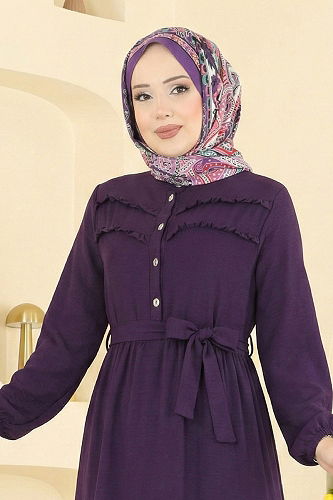 moda selvim Dress 5003BM387 Purple - Thumbnail