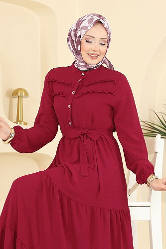 moda selvim الفستان احمر 5003BM387 - Thumbnail
