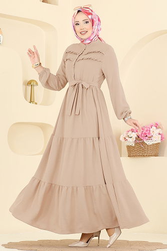 moda selvim الفستان بيج 5003BM387 - Thumbnail