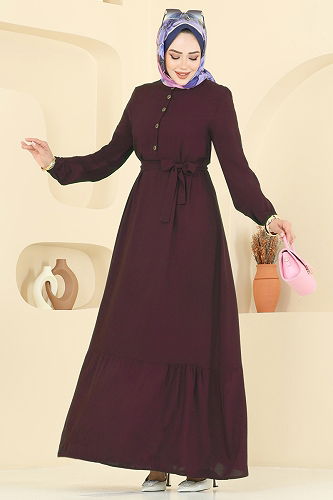 moda selvim Dress 5003ERK1158 Damson - Thumbnail