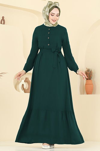 moda selvim Dress 5003ERK1158 Emerald - Thumbnail