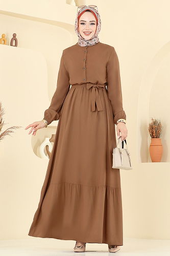 moda selvim الفستان عسلي 5003ERK1158 - Thumbnail