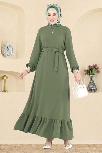 moda selvim Dress 5003MDA386 Almond Green - Thumbnail