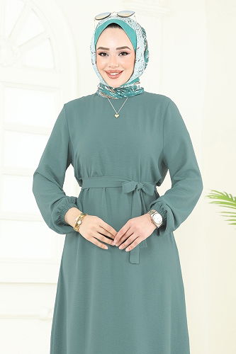 moda selvim الفستان أخضر عشبي 5003MDA386 - Thumbnail