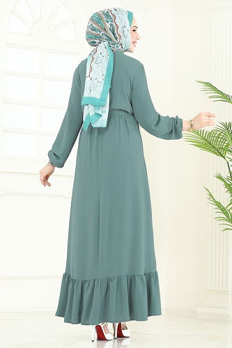 moda selvim الفستان أخضر عشبي 5003MDA386 - Thumbnail