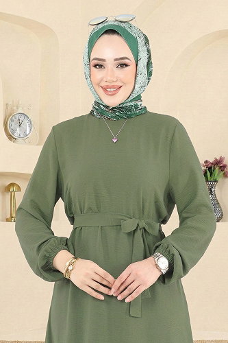 moda selvim الفستان أخضر عشبي 5003MDA386 - Thumbnail