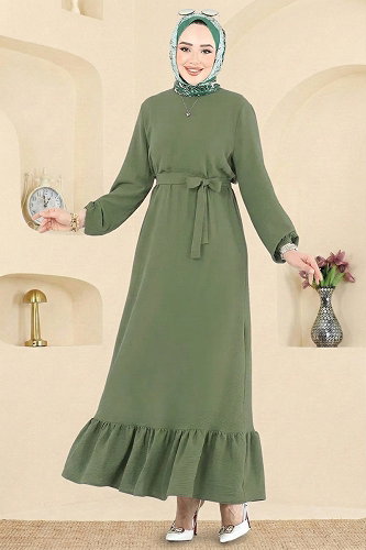 moda selvim الفستان أخضر عشبي 5003MDA386 - Thumbnail
