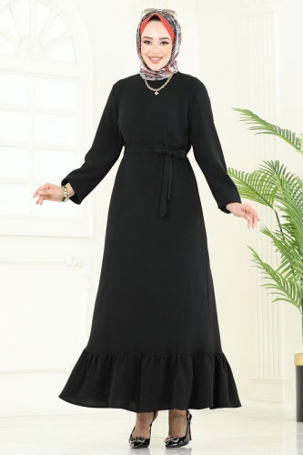 moda selvim الفستان أسود 5003MDA386 - Thumbnail