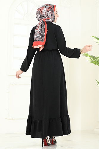 moda selvim الفستان أسود 5003MDA386 - Thumbnail