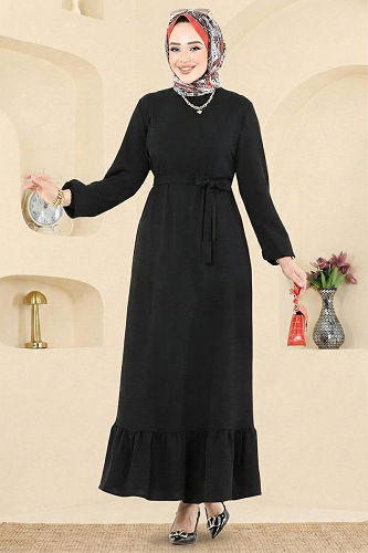 moda selvim الفستان أسود 5003MDA386 - Thumbnail