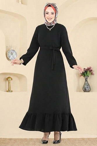 moda selvim الفستان أسود 5003MDA386 - Thumbnail