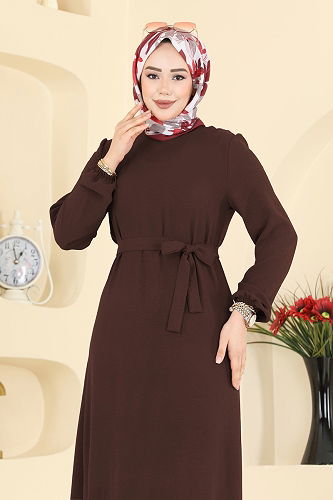 moda selvim الفستان بني 5003MDA386 - Thumbnail