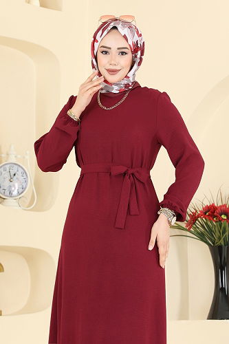 moda selvim Dress 5003MDA386 Burgundy - Thumbnail