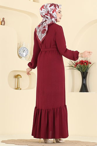 moda selvim Dress 5003MDA386 Burgundy - Thumbnail