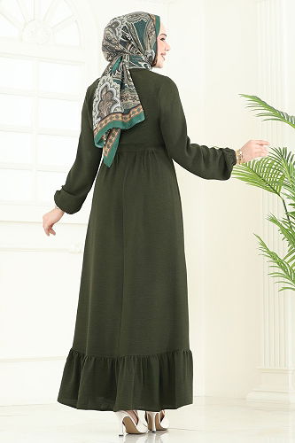 moda selvim Dress 5003MDA386 Khaki - Thumbnail