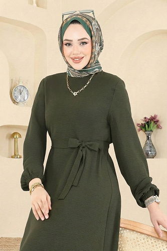 moda selvim Dress 5003MDA386 Khaki - Thumbnail