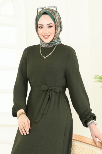 moda selvim الفستان اخضر عفني 5003MDA386 - Thumbnail