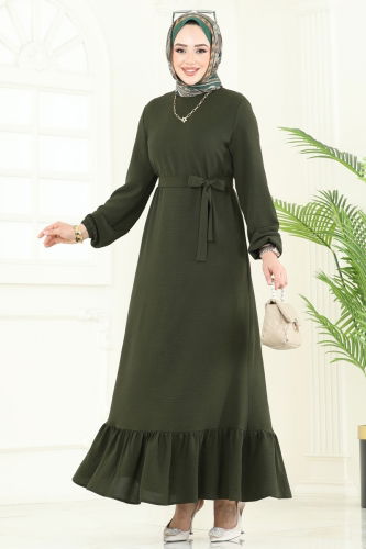 moda selvim الفستان اخضر عفني 5003MDA386 - Thumbnail