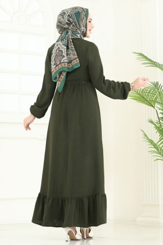 moda selvim الفستان اخضر عفني 5003MDA386 - Thumbnail