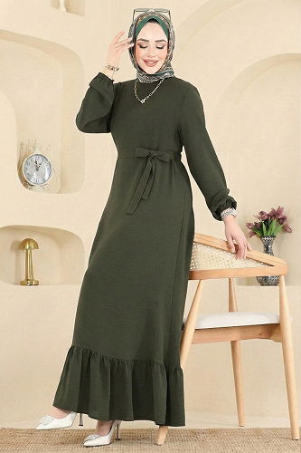 moda selvim الفستان اخضر عفني 5003MDA386 - Thumbnail