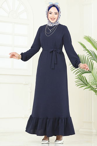 moda selvim Dress 5003MDA386 Light Navy Blue - Thumbnail